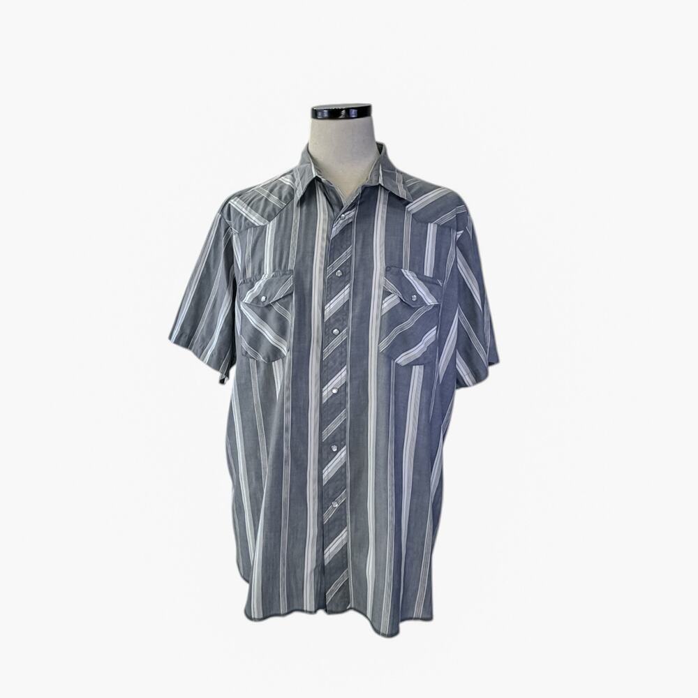 Wrangler Men's XXL Gray Blue Stripe Pearl Snap Western Shirt